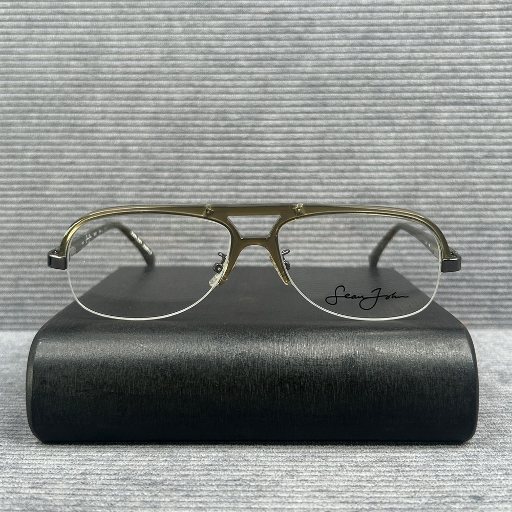 Sean John SJ2021 318 Olive Gunmetal Semi Rimless Aviator Y2k Eyeglass 56-16-140